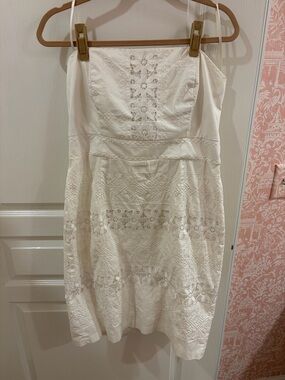 White House Black Market White Strapless Embroidered Dress